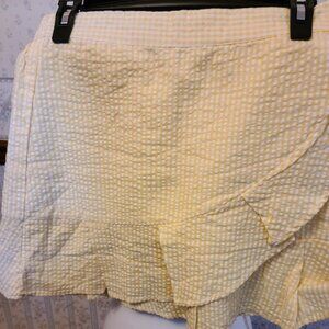 SIM & SAM YELLOW/WHITE GINGHAM RUFFLED SEER SUCKER TULIP MINI SKIRT- SIZE MEDIUM